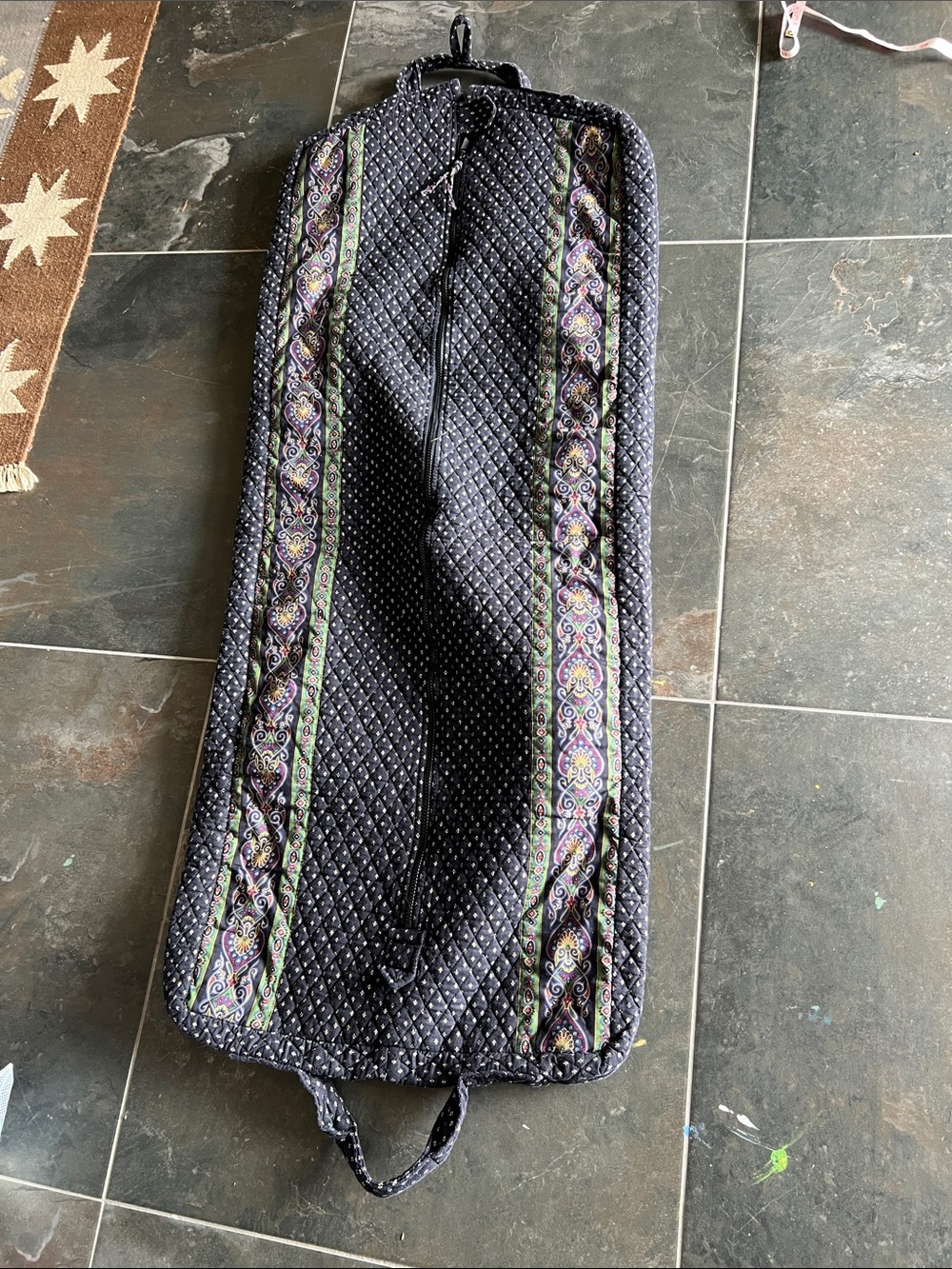 Vera Bradley Quilted Black Garment Bag with Paisley Multicolor Trim